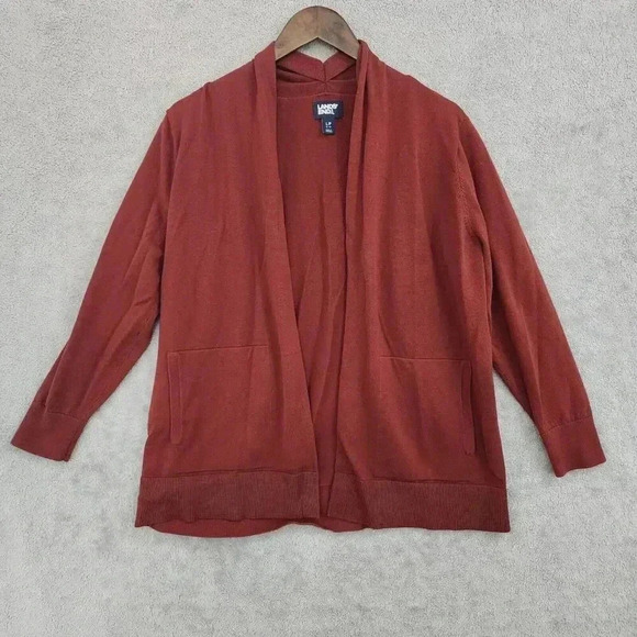 Lands End Rust Red Womens Open Cardigan Sweater LP Cotton 18CT - Picture 1 of 7